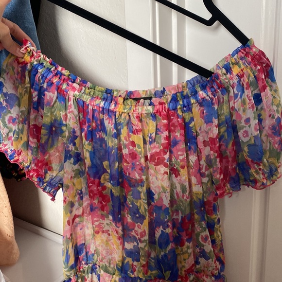 Forever 21 off the shoulder chiffon flower print top - Picture 2 of 3